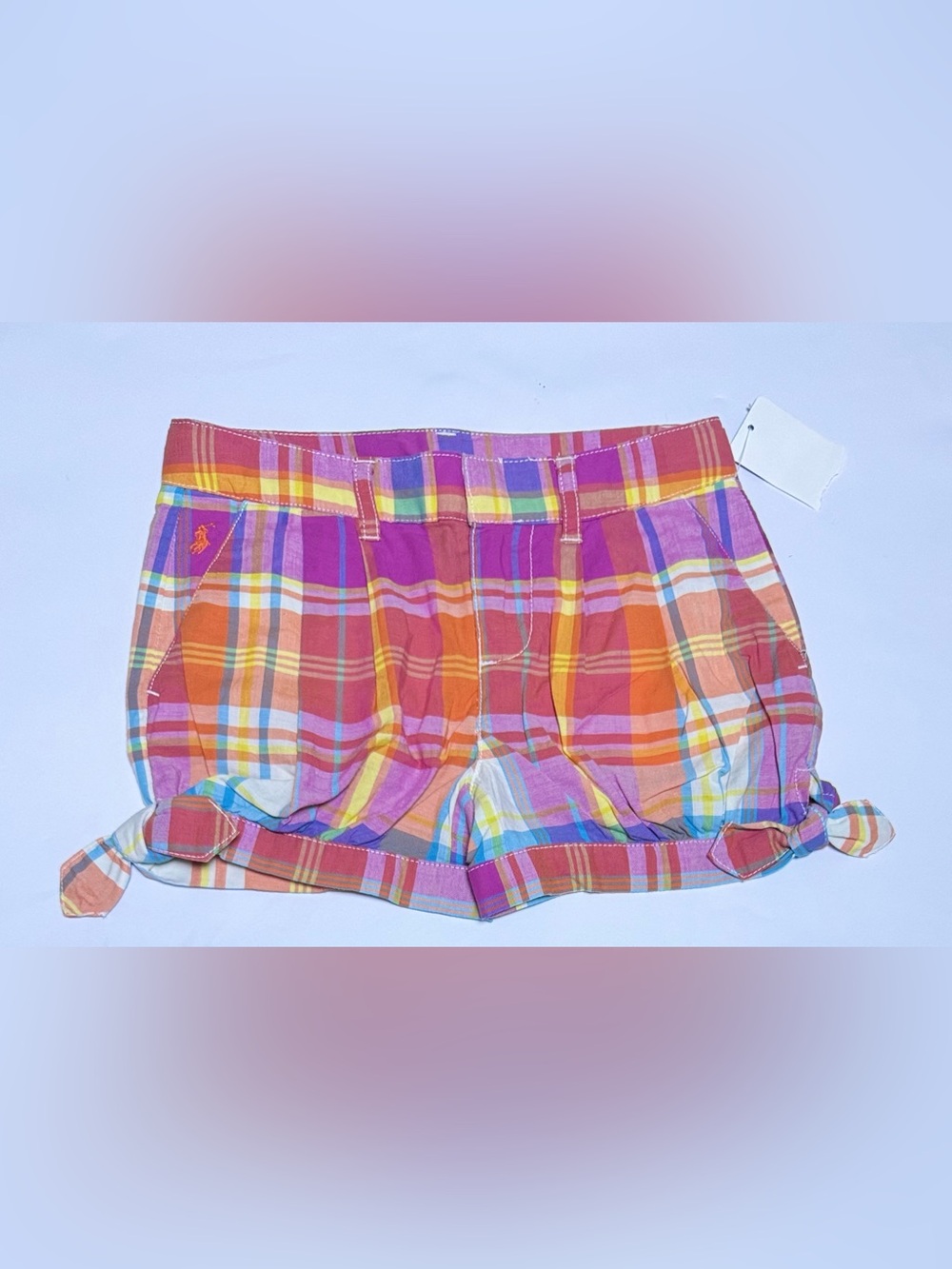 Ralph Lauren Girls Madras Plaid Tie Hem Shorts NWT Size 6